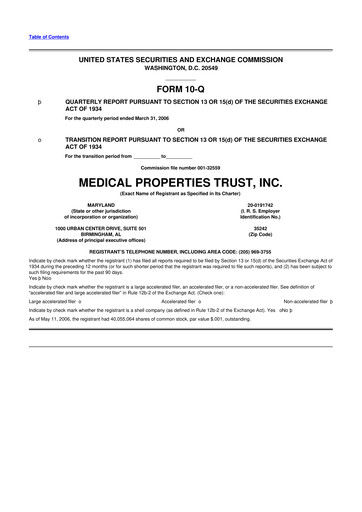 Vorschaubild Medical Properties Trust
 10-Q Quartalsbericht  