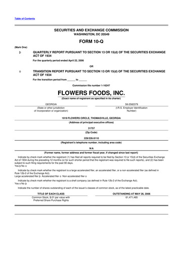 Thumbnail Flowers Foods
 10-Q Quarterly Report FY 