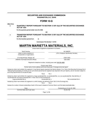 Thumbnail Martin Marietta Materials 10-Q Quarterly Report FY 