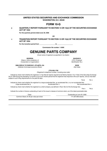Thumbnail Genuine Parts Company
 10-Q Quarterly Report FY 