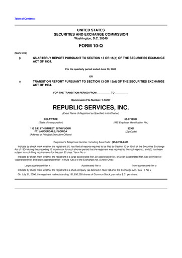 Thumbnail Republic Services
 10-Q Quarterly Report FY 