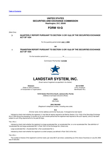 Miniature Landstar System
 10-Q Rapport trimestriel  