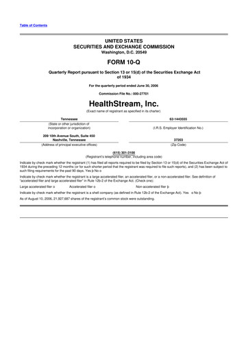 Thumbnail HealthStream 10-Q Quarterly Report FY 