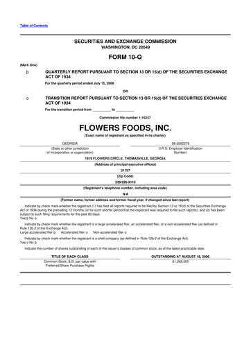 Thumbnail Flowers Foods
 10-Q Quarterly Report FY 