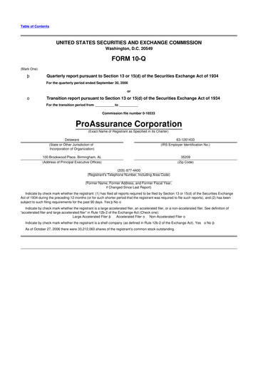 Miniature ProAssurance 10-Q Rapport trimestriel  
