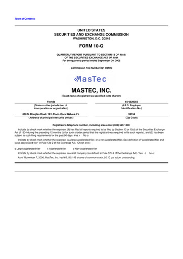 Thumbnail MasTec 10-Q Quarterly Report FY 