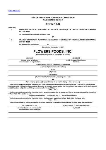 Thumbnail Flowers Foods
 10-Q Quarterly Report FY 