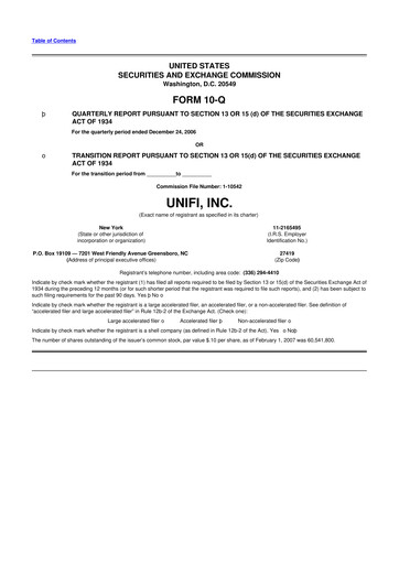 Thumbnail Unifi 10-Q Quarterly Report FY 