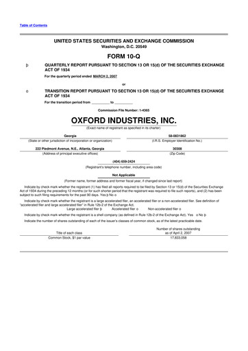 Thumbnail Oxford Industries
 10-Q Quarterly Report FY 