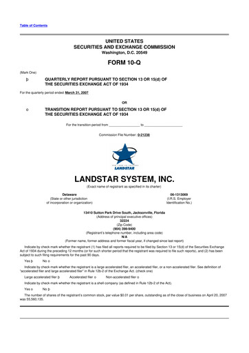 Miniature Landstar System
 10-Q Rapport trimestriel  