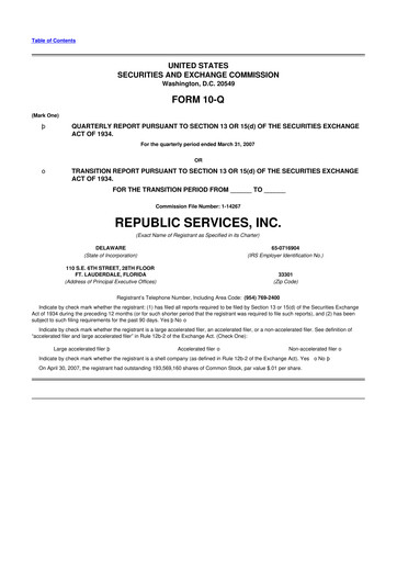 Thumbnail Republic Services
 10-Q Quarterly Report FY 