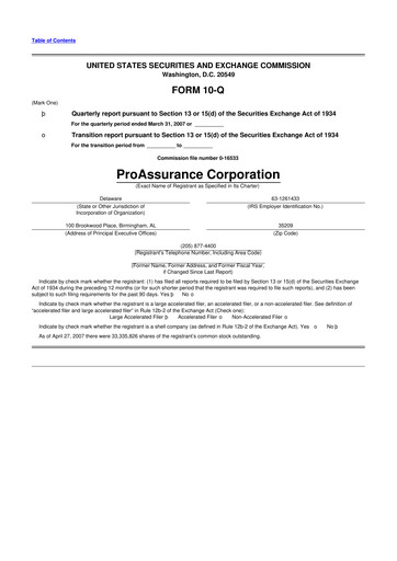 Miniature ProAssurance 10-Q Rapport trimestriel  