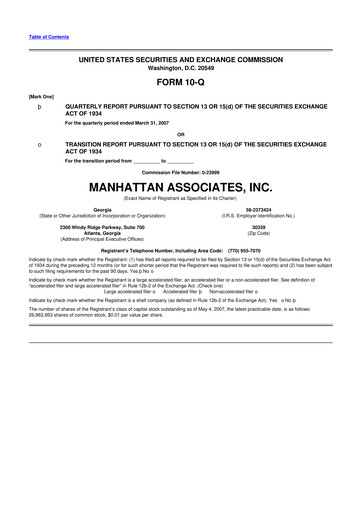Thumbnail Manhattan Associates
 10-Q Quarterly Report FY 