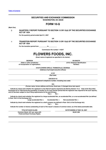 Thumbnail Flowers Foods
 10-Q Quarterly Report FY 