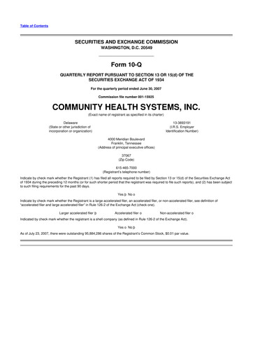 Miniature Community Health Systems
 10-Q Rapport trimestriel  