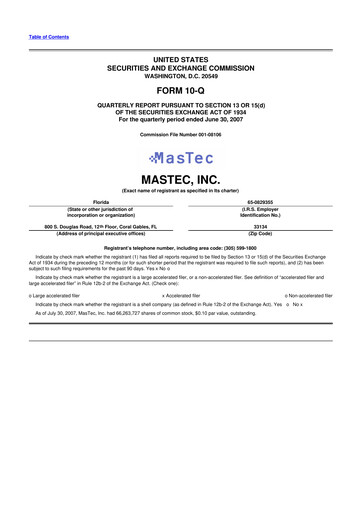 Thumbnail MasTec 10-Q Quarterly Report FY 