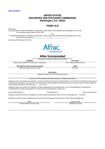 Thumbnail Aflac 10-Q Quarterly Report FY 
