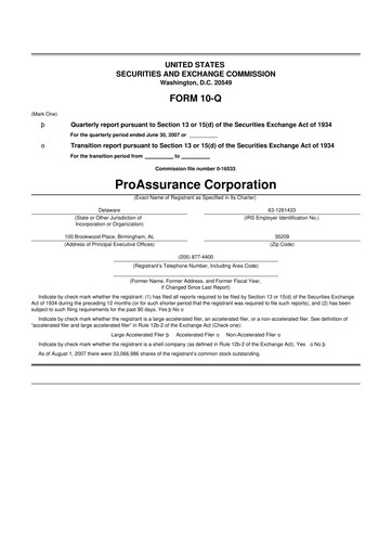 Miniature ProAssurance 10-Q Rapport trimestriel  