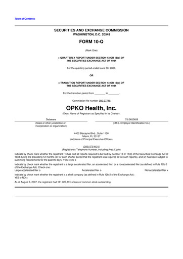 Miniature OPKO Health
 10-Q Rapport trimestriel  