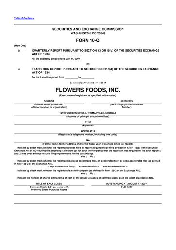 Thumbnail Flowers Foods
 10-Q Quarterly Report FY 