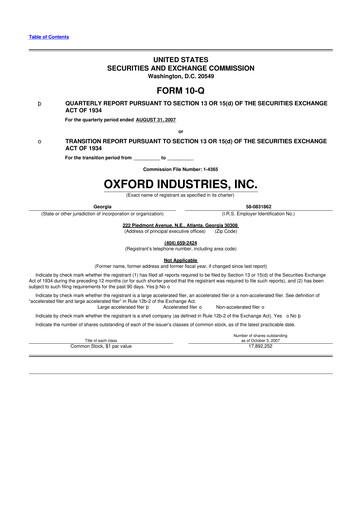 Thumbnail Oxford Industries
 10-Q Quarterly Report FY 