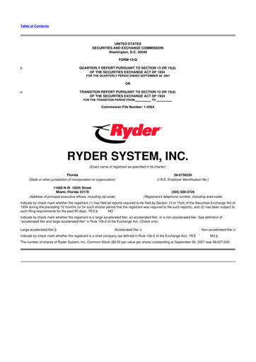 Thumbnail Ryder
 10-Q Quarterly Report FY 