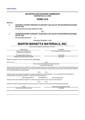 Thumbnail Martin Marietta Materials 10-Q Quarterly Report FY 