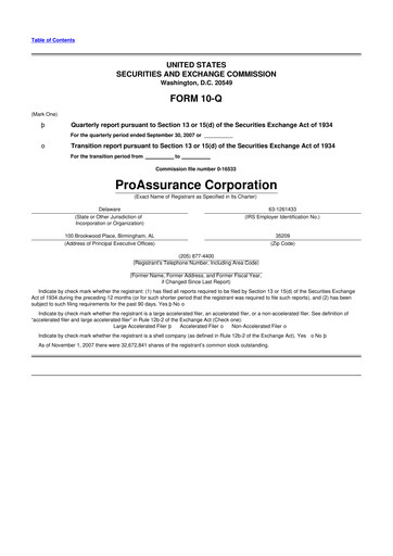 Miniature ProAssurance 10-Q Rapport trimestriel  