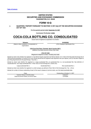 Thumbnail Coca-Cola Consolidated 10-Q Quarterly Report FY 