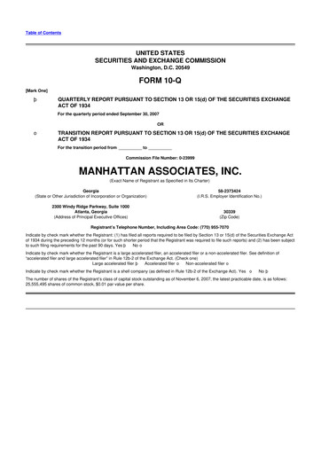 Thumbnail Manhattan Associates
 10-Q Quarterly Report FY 