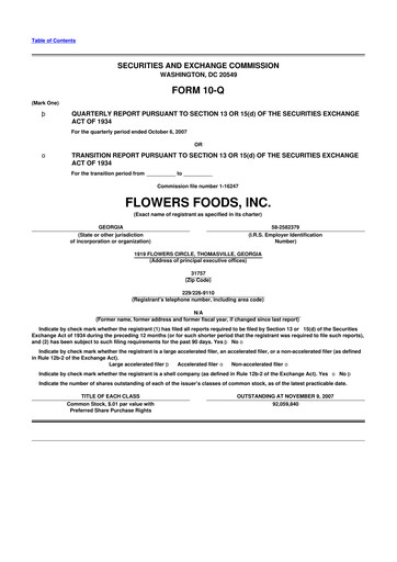 Thumbnail Flowers Foods
 10-Q Quarterly Report FY 