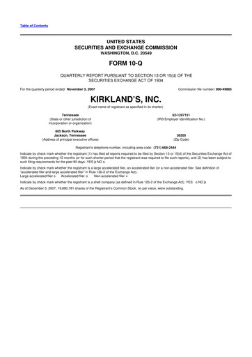 Thumbnail Kirkland's 10-Q Quarterly Report FY 