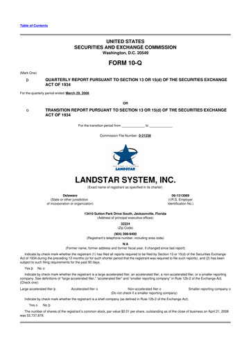 Miniature Landstar System
 10-Q Rapport trimestriel  