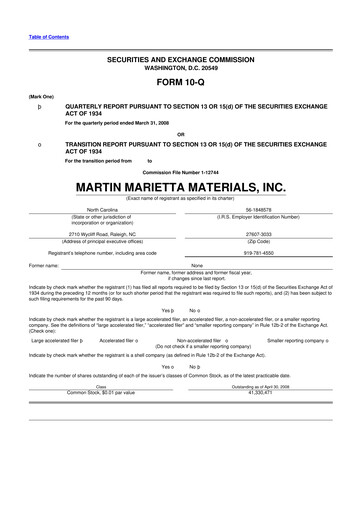 Thumbnail Martin Marietta Materials 10-Q Quarterly Report FY 