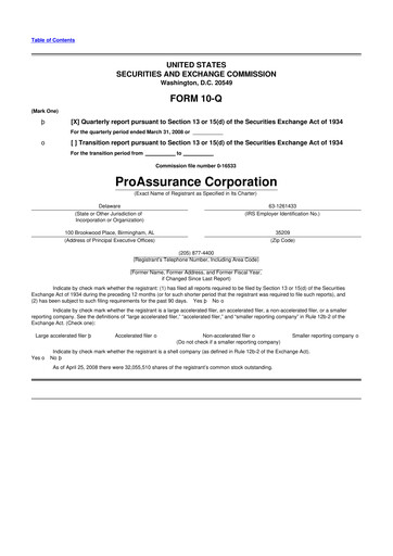 Miniature ProAssurance 10-Q Rapport trimestriel  