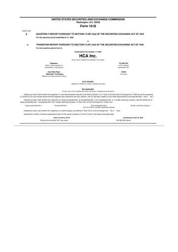 Thumbnail HCA Healthcare 10-Q Quarterly Report FY 