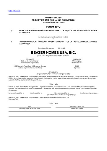 Miniature Beazer Homes USA
 10-Q Rapport trimestriel  