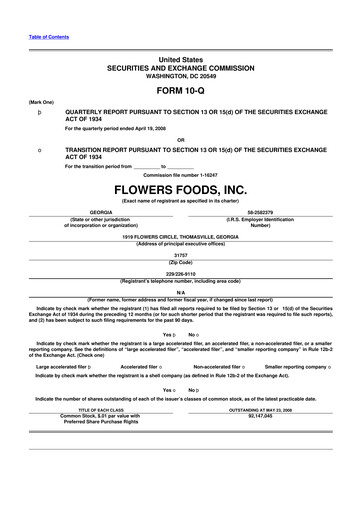 Thumbnail Flowers Foods
 10-Q Quarterly Report FY 