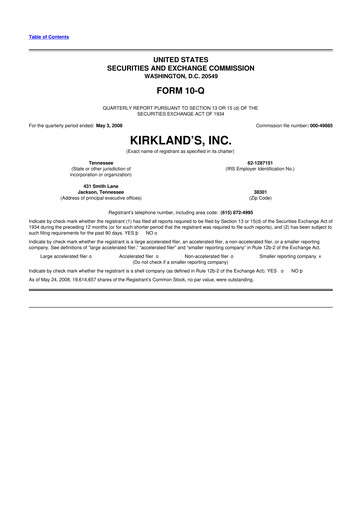 Thumbnail Kirkland's 10-Q Quarterly Report FY 