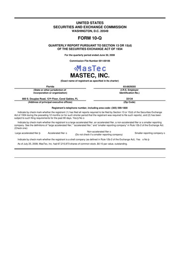 Thumbnail MasTec 10-Q Quarterly Report FY 