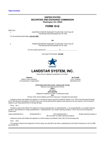 Miniature Landstar System
 10-Q Rapport trimestriel  