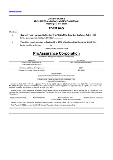 Miniature ProAssurance 10-Q Rapport trimestriel  