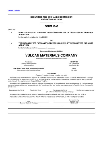 Vorschaubild Vulcan Materials 10-Q Quartalsbericht  