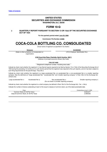 Thumbnail Coca-Cola Consolidated 10-Q Quarterly Report FY 