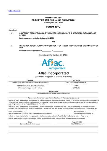 Thumbnail Aflac 10-Q Quarterly Report FY 