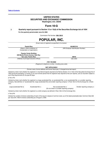 Thumbnail Popular, Inc. (Banco Popular de Puerto Rico) 10-Q Quarterly Report FY 