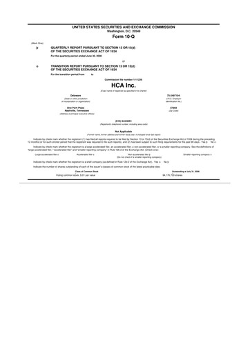 Thumbnail HCA Healthcare 10-Q Quarterly Report FY 
