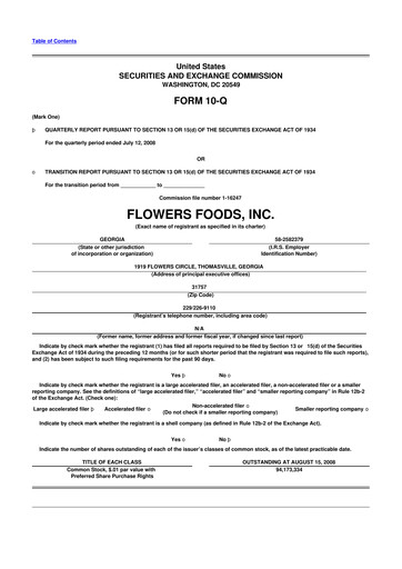 Thumbnail Flowers Foods
 10-Q Quarterly Report FY 