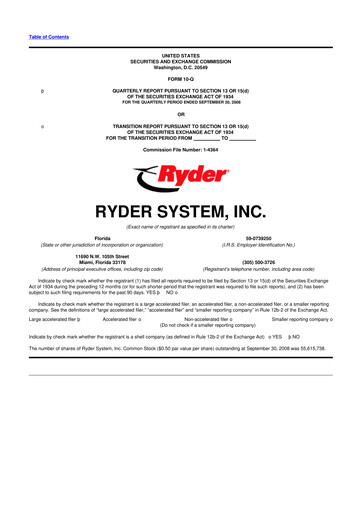 Thumbnail Ryder
 10-Q Quarterly Report FY 