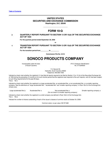Thumbnail Sonoco 10-Q Quarterly Report FY 